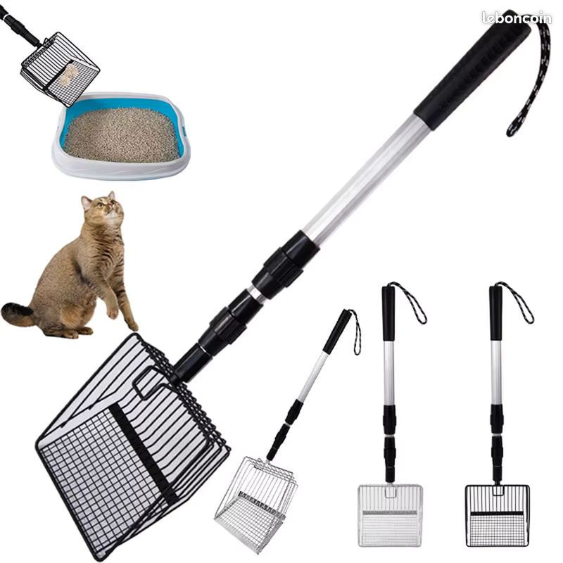 Pelle à Déjections En Métal Pour Poulet/chat – Manche Télescopique Réglable (106 Cm Max), Tamis 0,5 Mm, Cuillère 14x14 Cm, Léger 250g, Pour Poulailler Et Litière