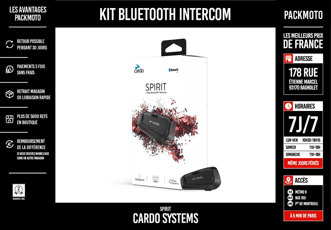 Kit Bluetooth Intercom Moto - SPIRIT CARDO - NEUF - Équipement moto