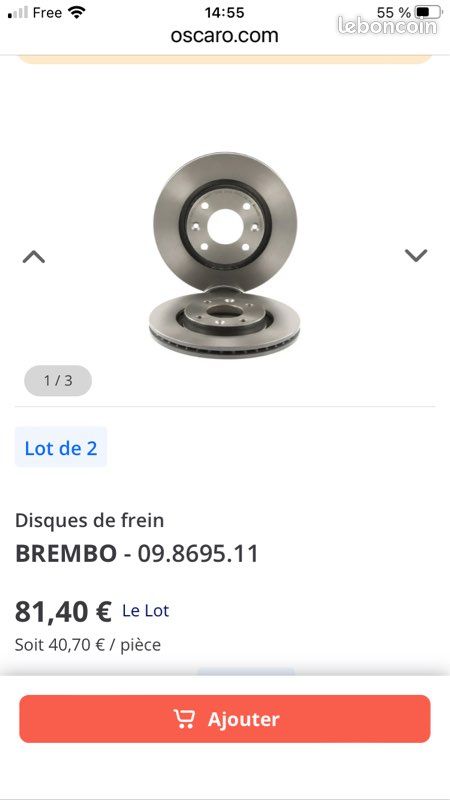 2 Disques de frein AVANT NEUFS Brembo 09.8695.11 09869511– Peugeot 208 308 2008 / Citroën C3 C4 Berlingo (image 2)