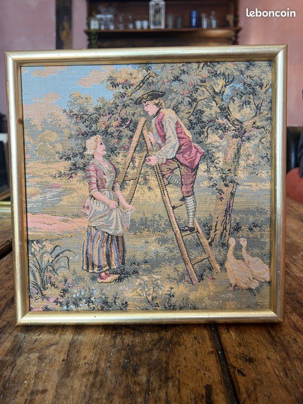 Tapisserie encadrée - Scène champêtre style Watteau (image 1)