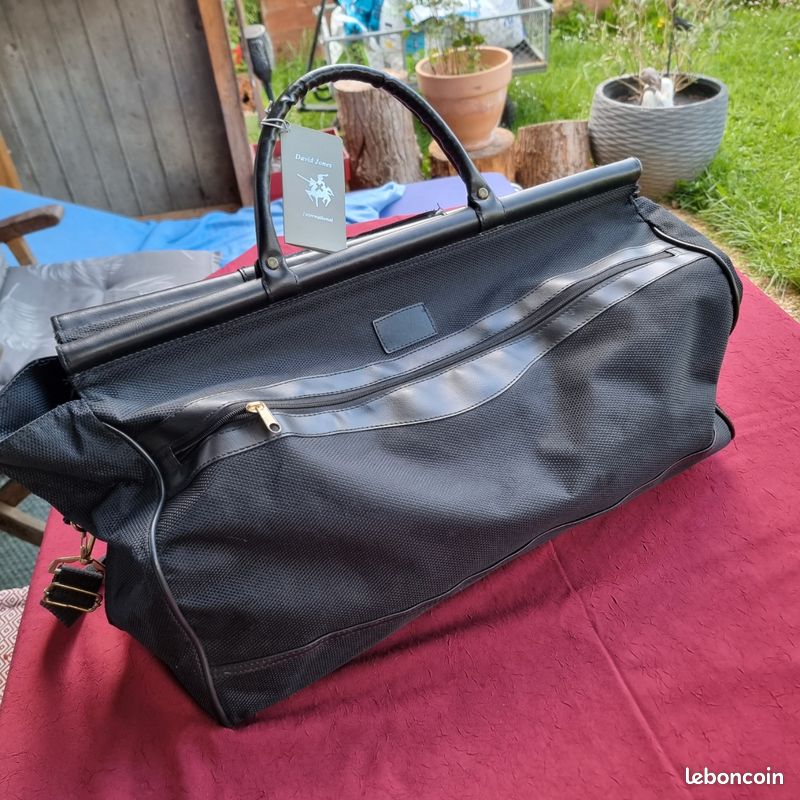 Magnifique grand sac de voyage en toile épaisse noir et simili