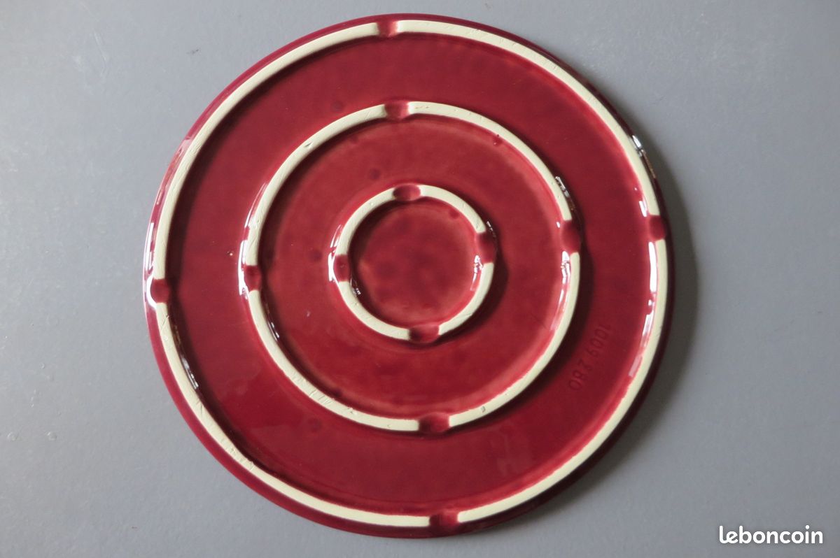 Plat rond diviseur faïence émaillée rouge vintage (image 4)