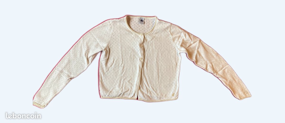 Cardigan Crème Clair Motif Relevé Longueur Taille - Occasion Très Bon état