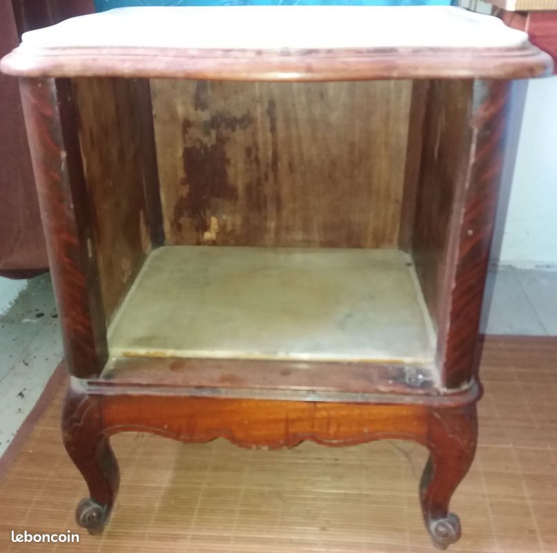 Table de nuit bois et marbre blanc (image 2)