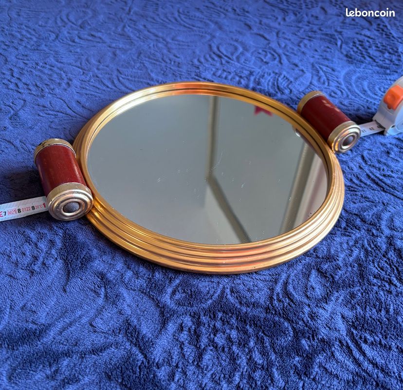 Petit Plateau Miroir Rond Doré - Utilisation Service Ou Déco