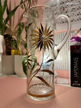 Pichet Ancien En Grès Céramique – Déco Fleur – Cuisine Rétro