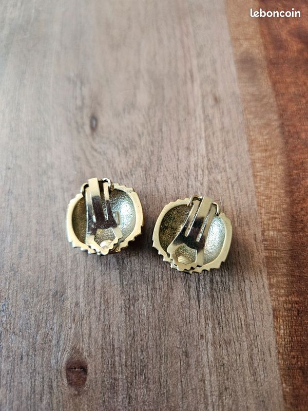 Boucles D'Oreilles Anciennes Clips Or Et Cristaux - Bijou Fantaisie Vintage