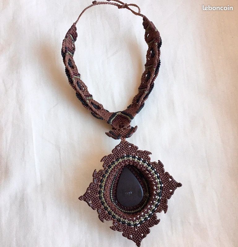 Collier Argentin Scupture Obsidienne Oeil Céleste (image 7)