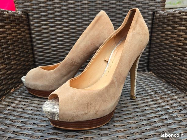 Escarpins Plateforme Zara En Cuir Velours Noir Taille 40 - Excellent état, Talons Hauts