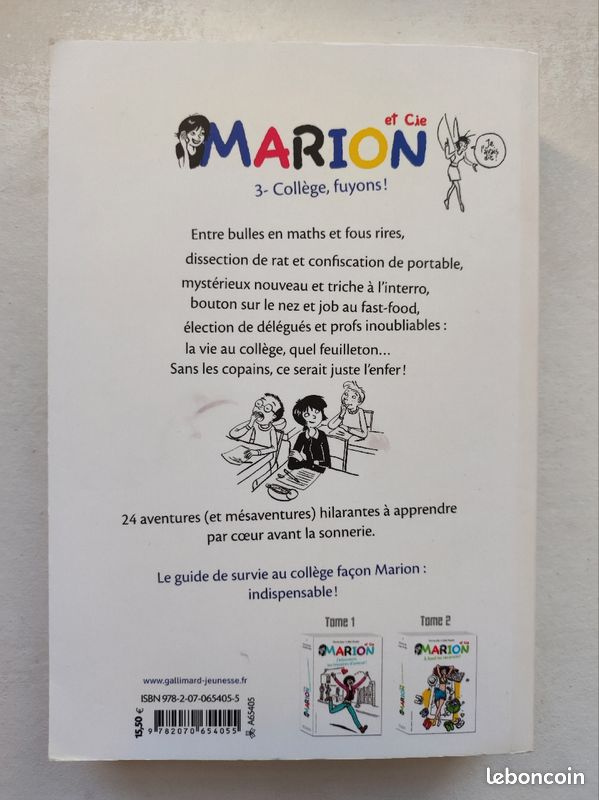 Livre : "Marion et Cie : Collège, fuyons " (Tome 3), de Fanny Joly (image 3)