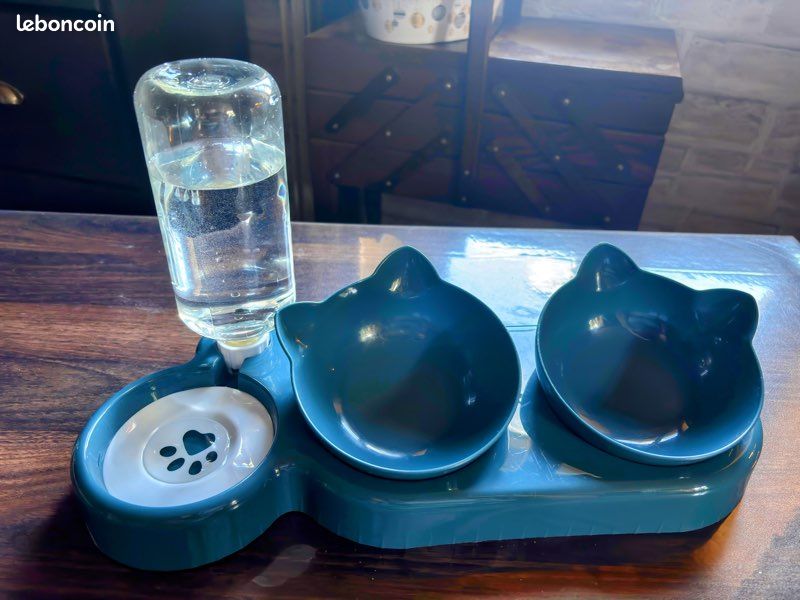 3 en 1 Gamelle Chat, Eau Inclinable À 15°, Surélevée, Gamelles et Abreuvoirs, Bol, Accessoires Chaton, Mangeoire, Disponible pour Chats et Chiots (Vert) (image 1)