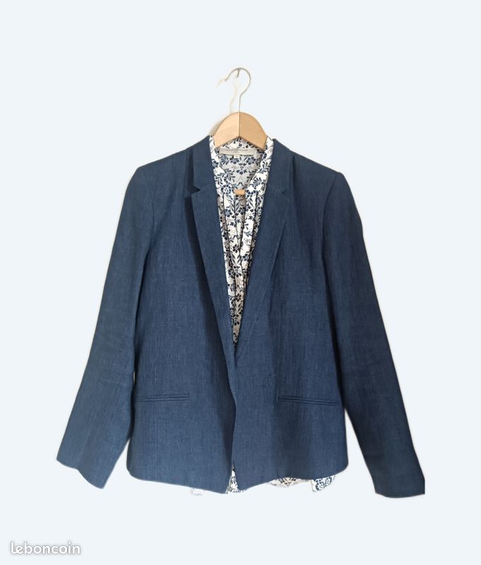 đŠ Superbe veste bleue en lin T44 TBE (image 1)