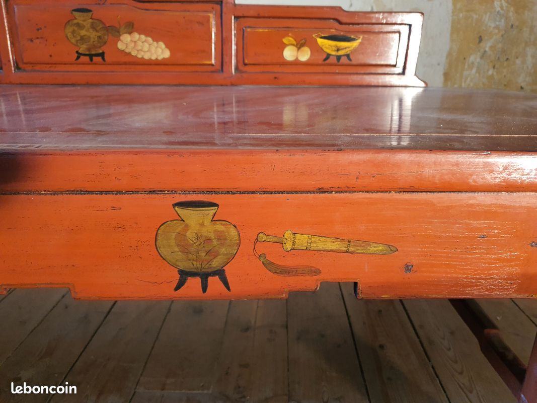Lit de fumeur d'opium chinois en bois laqué rouge comme console décorative de salon (image 7)