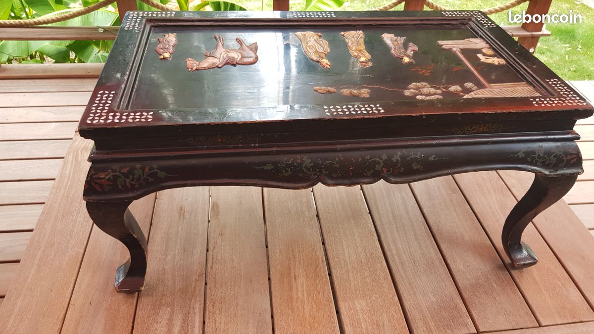 Table basse de style chinois (coromandel / laque de style Shanhai) – (1950-1980) (image 9)