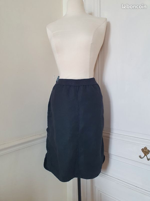 One step jupe 100% lin noire droite 42 xl taille elastique (image 1)