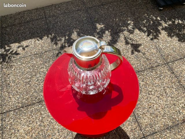Broc En Verre Et Métal Avec Rafraîchissoir à Glaçons - 27 Cm - Vintage #1243