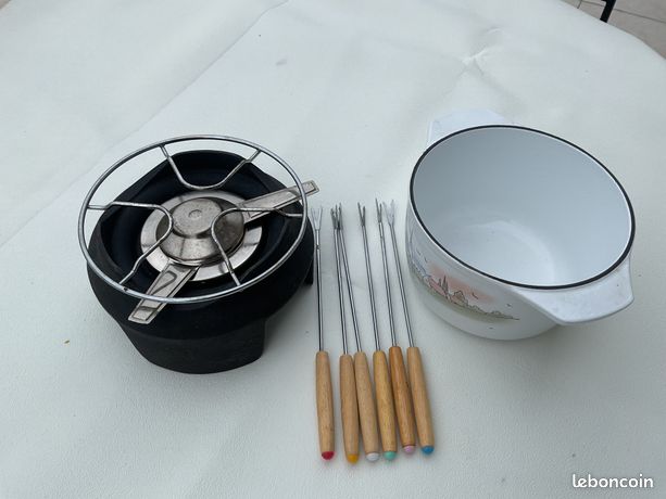 Ensemble à fondue en fonte émaillée Nomar/Staub vintage français ~ fabriqué en France - France