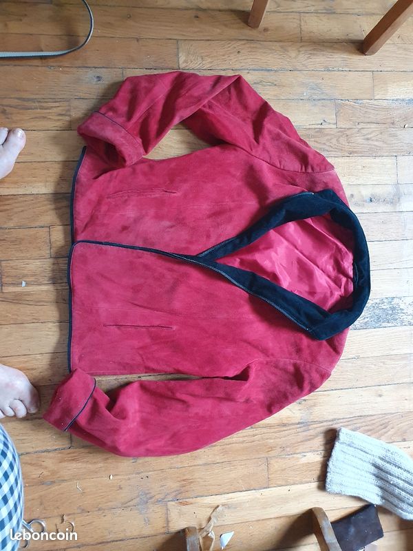 Veste cuir daim rouge et noir T40 -42 L (image 7)