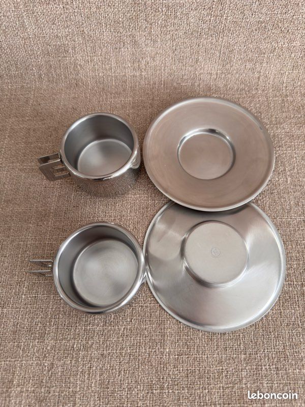 Lot de 2 tasses et sous tasses à café STO Casalinghi en inox vintage Space Age années 70 (image 4)
