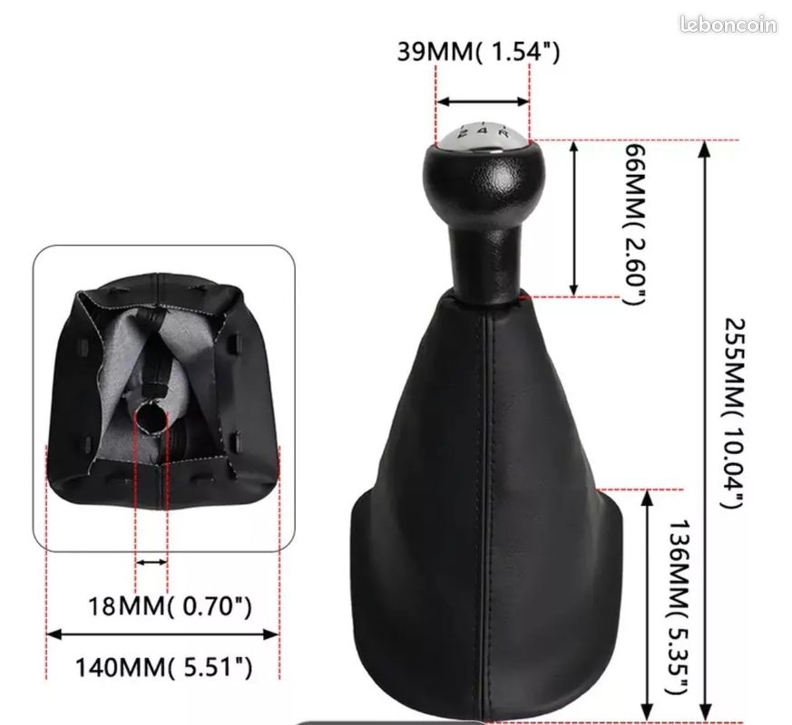 POMMEAU LEVIER VITESSE 5R + SOUFFLET NEUF | Peugeot 206 207 307 Citroën C3 C4 C5 | Kit COMPLET (image 3)