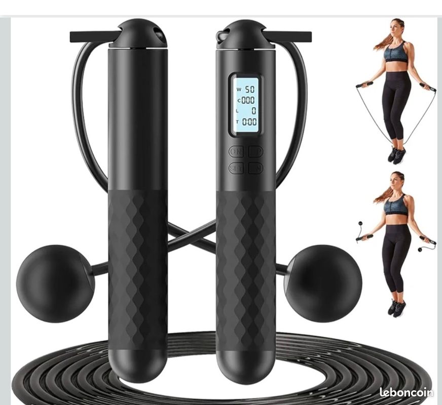 Corde à Sauter Sans Fil Audasi 2 En 1 Avec Compteur LCD – 2,8 M, Roulement 360°, Pour Adultes Et Enfants