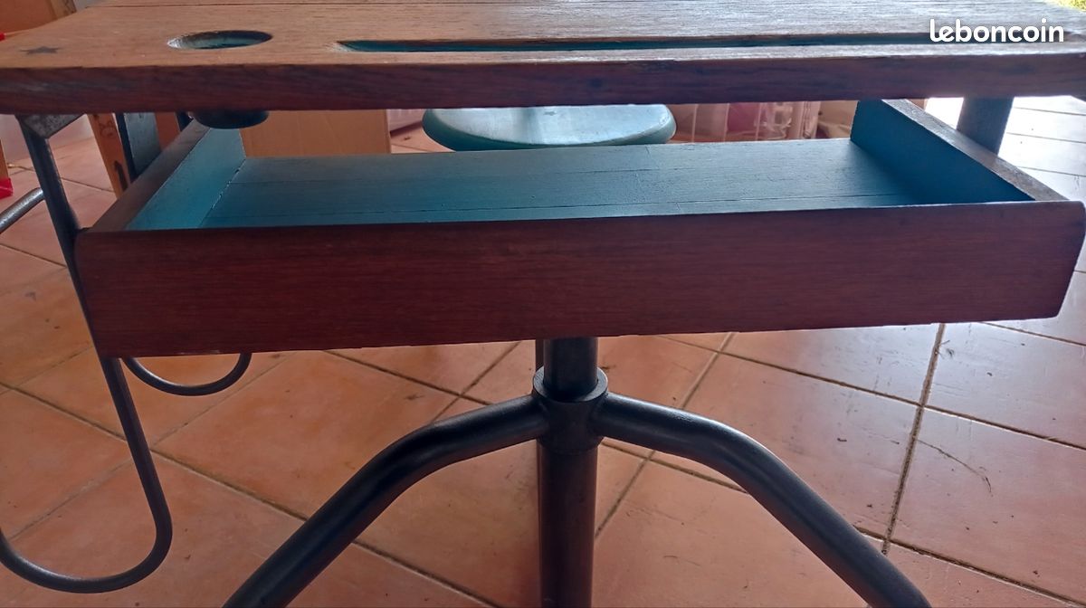 Bureau école vintage bois et métal avec chaise (image 5)