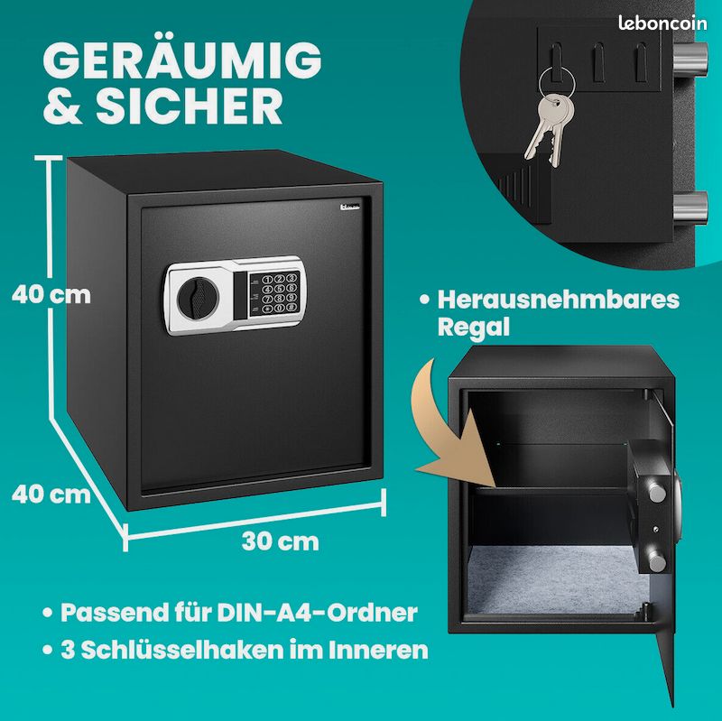 Coffre-fort électronique - acier - 2 clés - 35x40x40cm - Neuf – Livraison gratuite en Europe ⭐ ⭐ ⭐ (image 5)