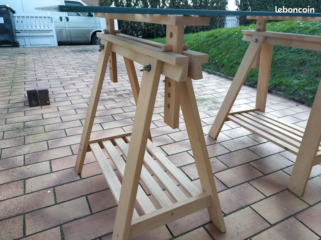 Bureau en verre avec tréteau d'architecte (image 2)