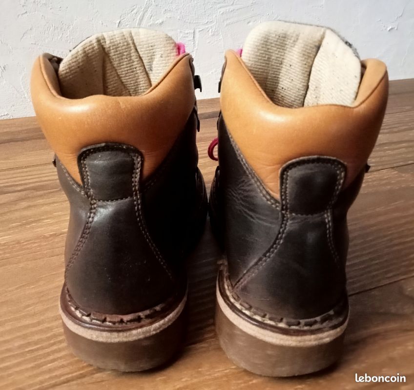 Chaussures De Ski Cuir Vintage FIT Grenoble – Double Lacets – Taille 43 – Déco Chalet