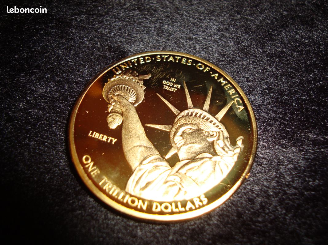 Pièce plaquée or 1 trillion de dollars .999 Platine avec boite deluxe (image 2)