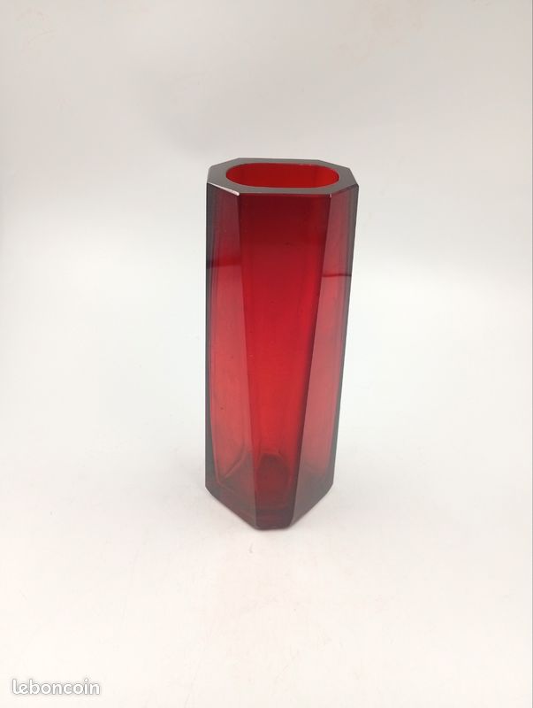 Vase Géode Prisme Facetté Vintage Rouge Rubis Années 60 70 Midcentury Moderniste Space Age (image 2)