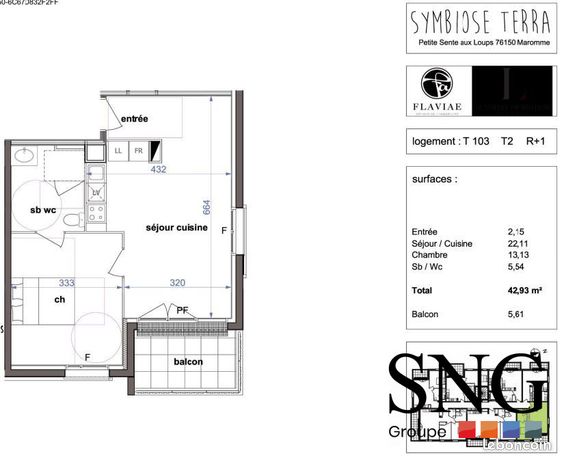 Appartement 2 pièces 43 m²