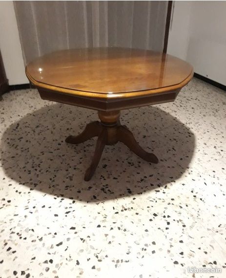 TABLE RONDE avec verre découpé sur mesure et ses 2 allonges (image 1)