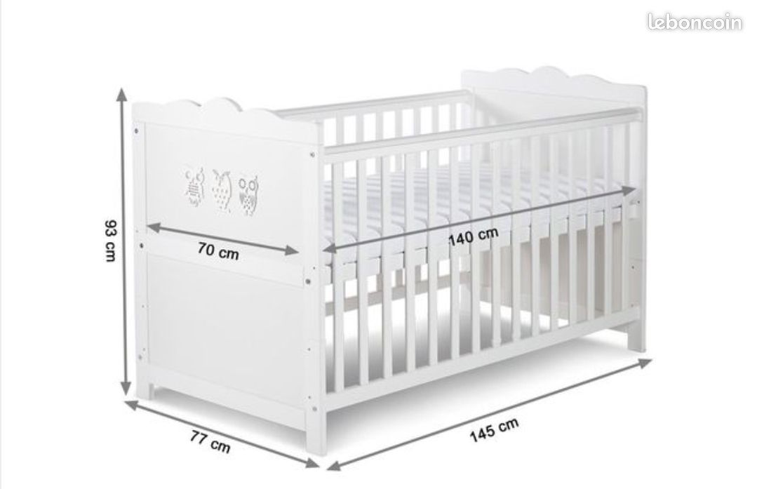 Lit Bébé en pin massif Évolutif Enfant Motifs Hiboux 140x70 + Matelas très bon état (image 5)