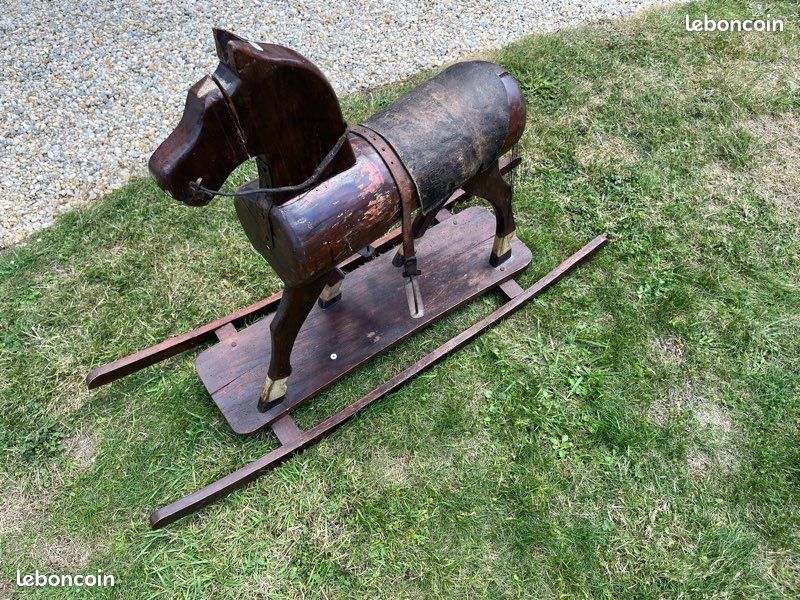 ANCIEN JOUET À Tracter en bois Cheval Char avec Sonnette EUR 27,90 - FR