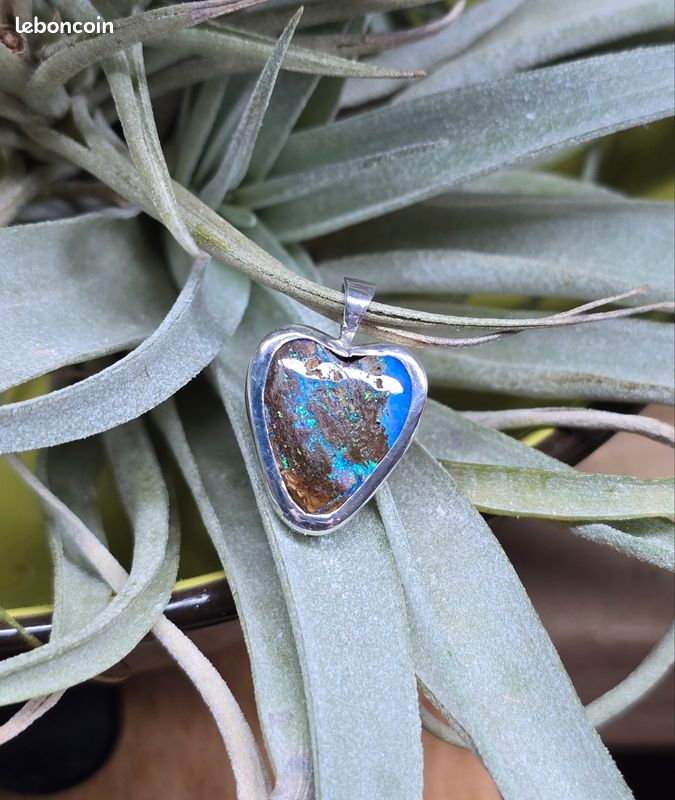 Pendentif Opale De Feu Noire Cocktail Cœur – Collier Fantaisie Argent Avec Zircons, Moderne N6