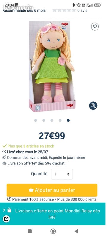 Poupée Mali HABA – 30 Cm, Corps Souple, Cheveux Blonds, Habillage Facile, Lavable En Machine, Dès 18 Mois