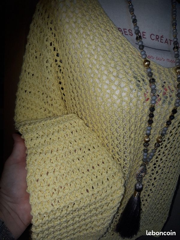 Pull maille ajourée neuf jaune pastel (image 3)
