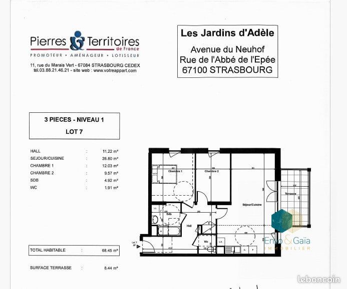 Appartement 3 pièces 68 m² · à Strasbourg · 68 m² · 835 €/mois