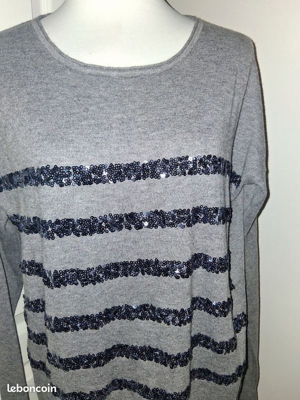 Pull Homme Brice Coton Rayé Rose Bleu Gris - Taille XL (T42), Col V | Vêtement Décontracté Confortable