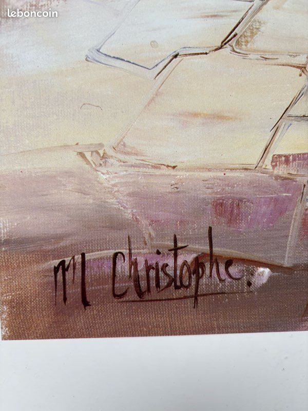 Tableau vintage sous verre - Paysage de Provence par M. Christophe (53 x 73 cm) (image 2)