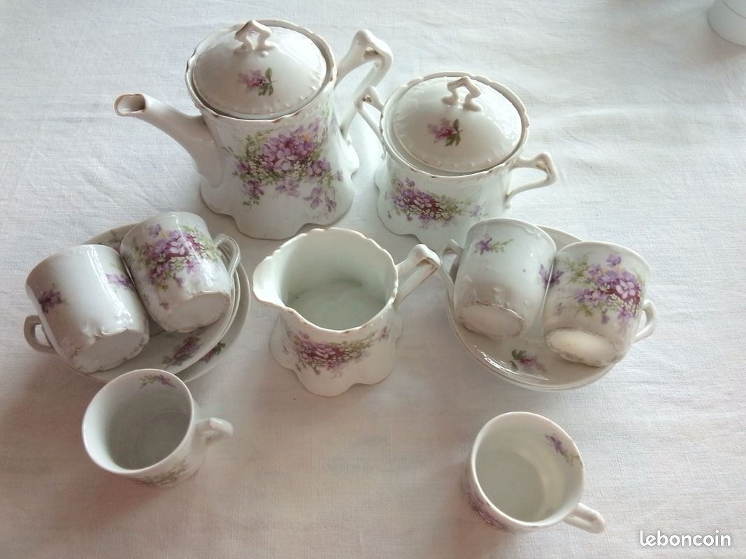 Service à Café De Poupée Ancien - Porcelaine Française, Fin XIXe-1900