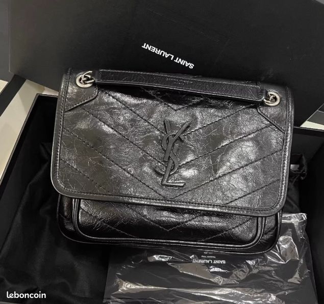 YSL Saint-Laurent niki noir petit Cuir de vache ciré sac à chaîne