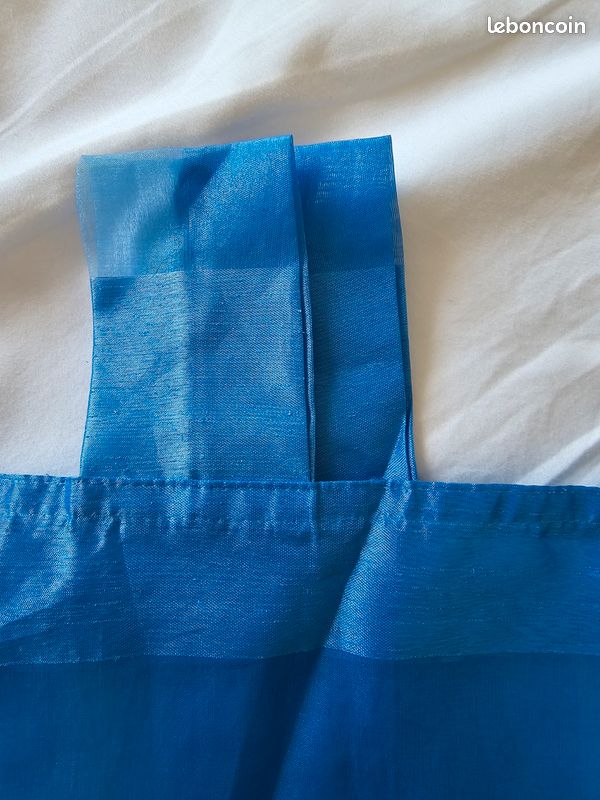 Lot de 2 voilages en organza bleus à carreaux – 150 x 250 cm – NEUFS (image 4)