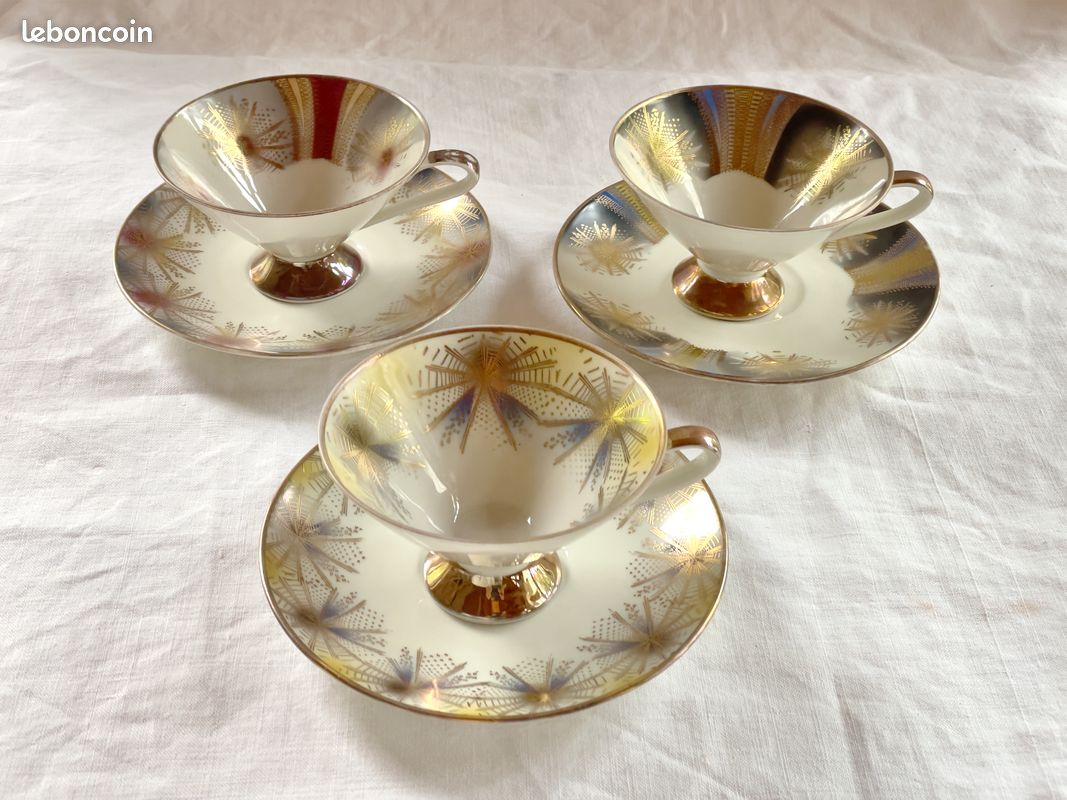 Trio de tasses et soucoupes sur piédouche 1950 porcelaine - Bavaria Elfenbein- (image 19)