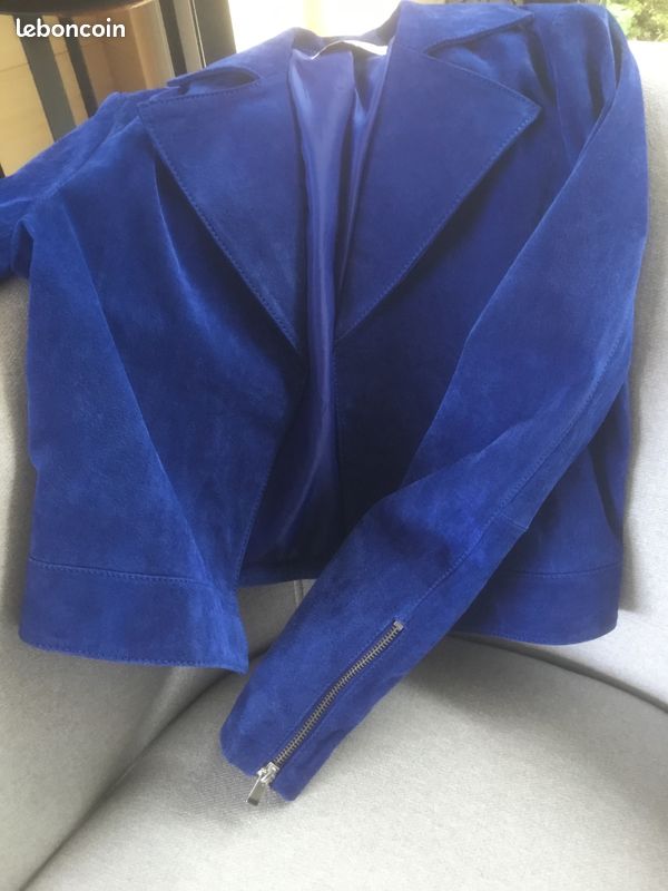 Veste courte nubbuck bleu electrique (image 2)