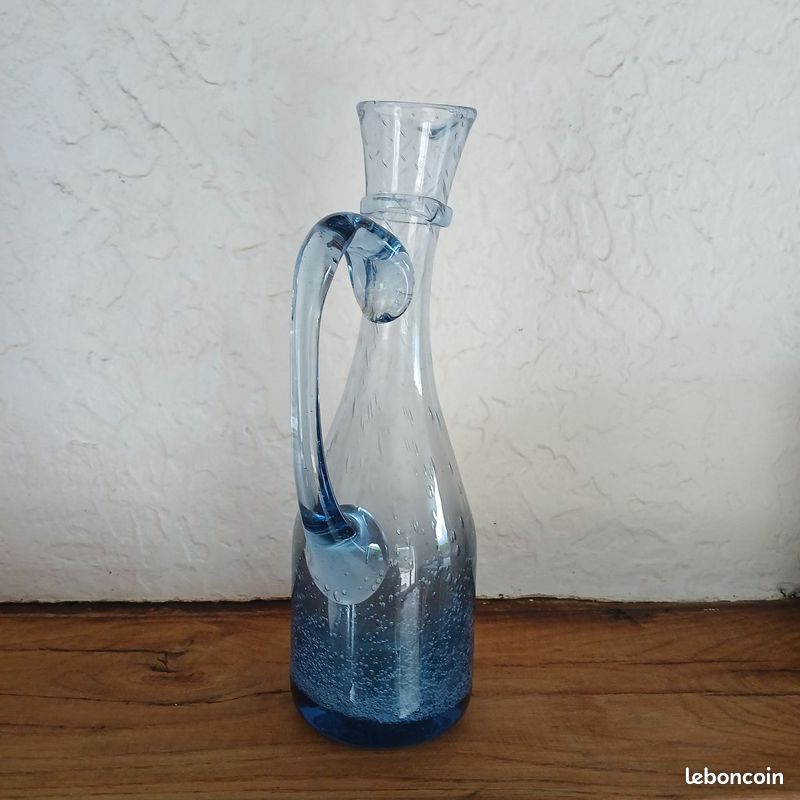 Carafe / Pichet en Verre Soufflé Bulle Bleu – Style Biot / Vintage (image 2)