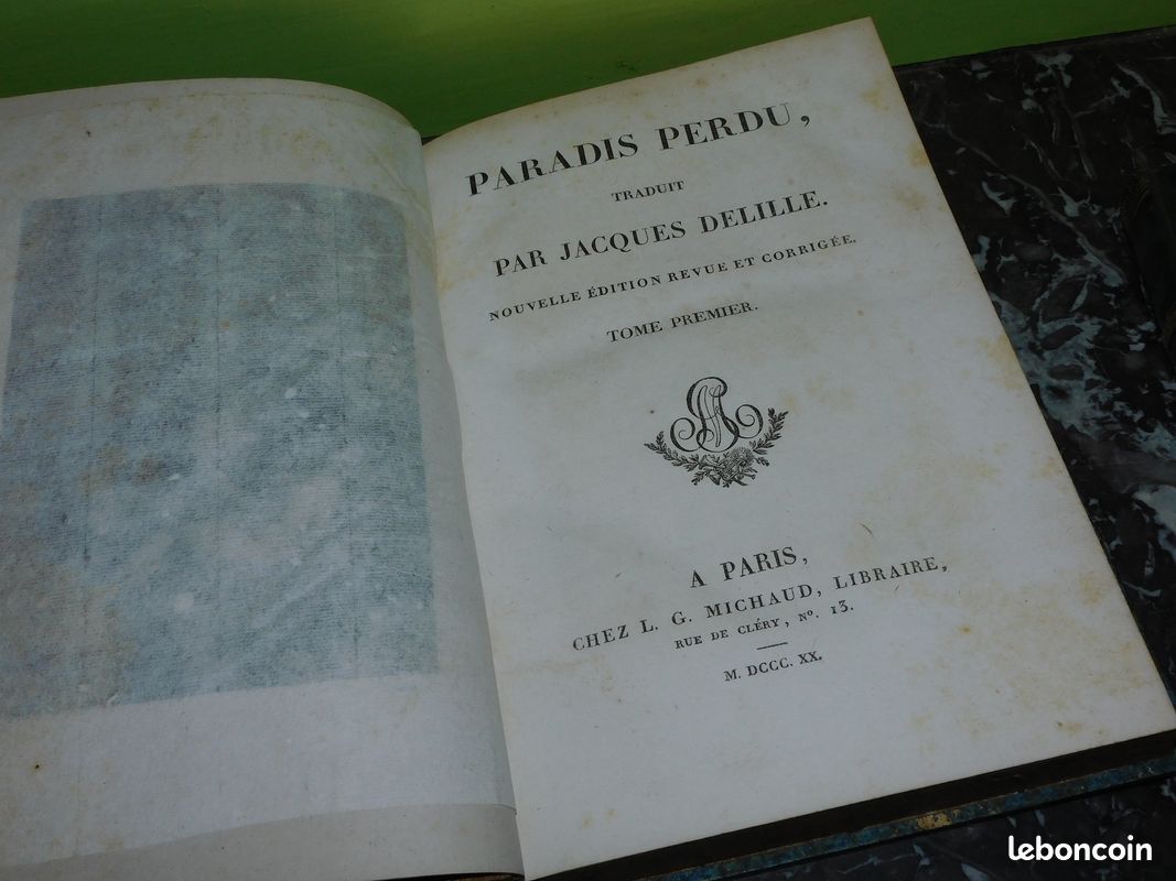 Le paradis perdu par milton traduit par jacques delille 2 volumes reliés 1820 poème christianisme adam ève satan lucifer (image 4)