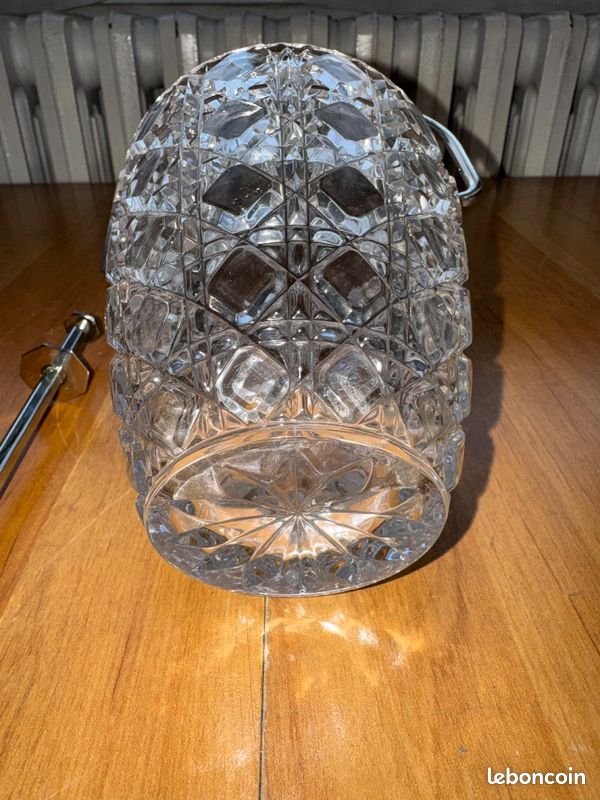 Seau à glace cristal de Bavière taillé vintage avec anse très bon état - Arts de la table