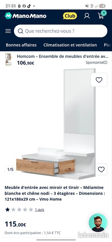 Étagère avec tiroir et miroir (image 2)